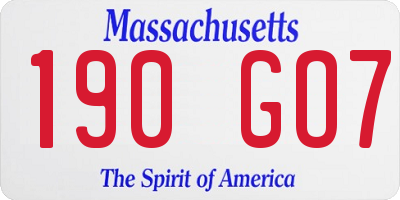MA license plate 190GO7
