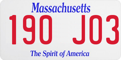 MA license plate 190JO3