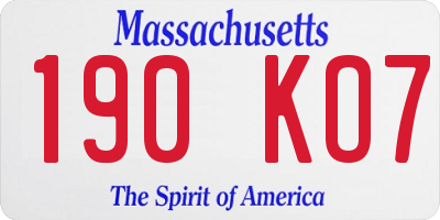 MA license plate 190KO7