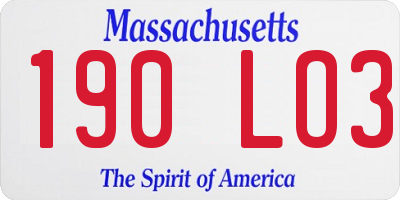 MA license plate 190LO3