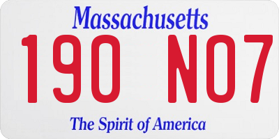 MA license plate 190NO7