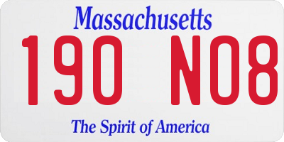 MA license plate 190NO8
