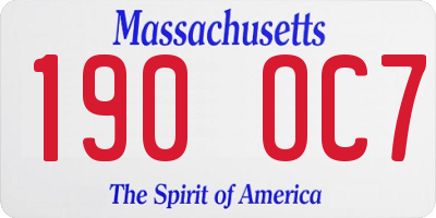 MA license plate 190OC7