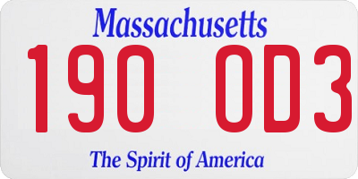 MA license plate 190OD3