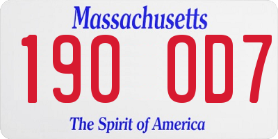 MA license plate 190OD7