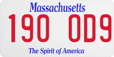 MA license plate 190OD9