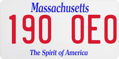MA license plate 190OE0