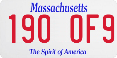 MA license plate 190OF9