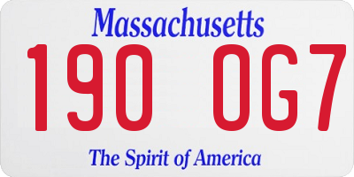 MA license plate 190OG7