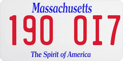 MA license plate 190OI7
