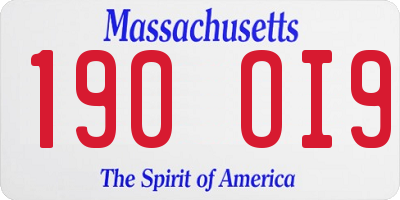 MA license plate 190OI9