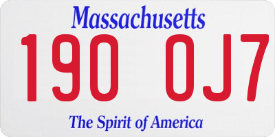 MA license plate 190OJ7