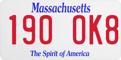 MA license plate 190OK8