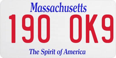 MA license plate 190OK9
