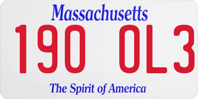 MA license plate 190OL3