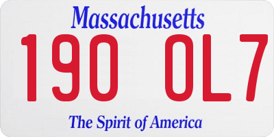 MA license plate 190OL7