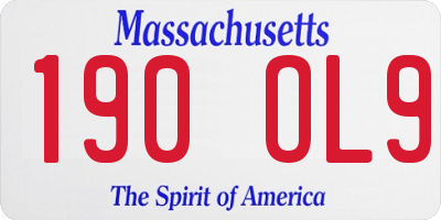 MA license plate 190OL9