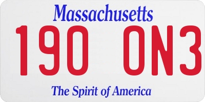 MA license plate 190ON3
