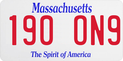 MA license plate 190ON9