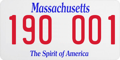 MA license plate 190OO1