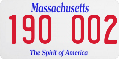 MA license plate 190OO2