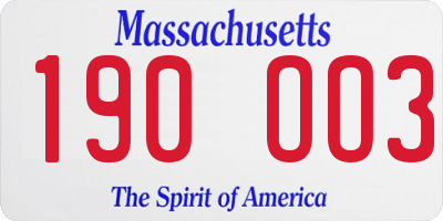 MA license plate 190OO3