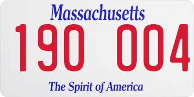 MA license plate 190OO4