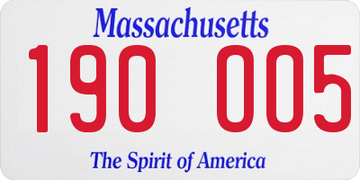 MA license plate 190OO5