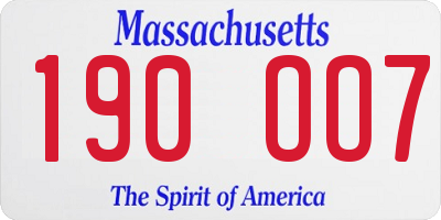 MA license plate 190OO7