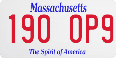 MA license plate 190OP9