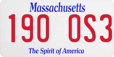 MA license plate 190OS3
