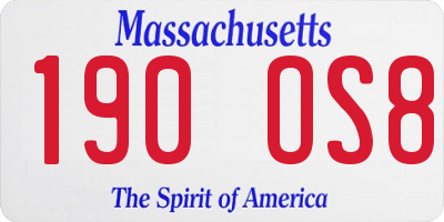 MA license plate 190OS8