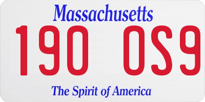 MA license plate 190OS9
