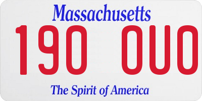 MA license plate 190OU0