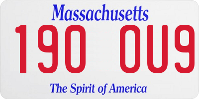 MA license plate 190OU9