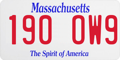 MA license plate 190OW9