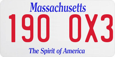 MA license plate 190OX3