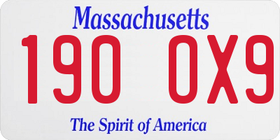 MA license plate 190OX9