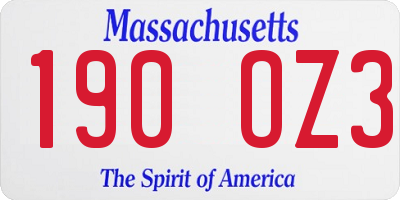 MA license plate 190OZ3