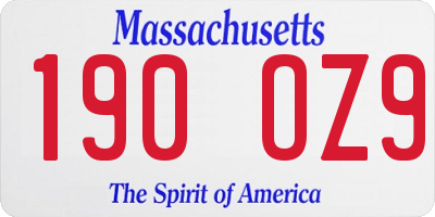 MA license plate 190OZ9