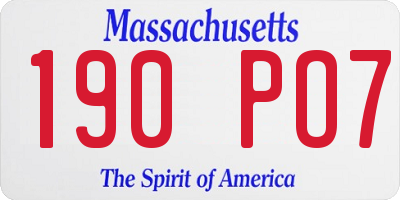 MA license plate 190PO7