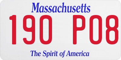 MA license plate 190PO8