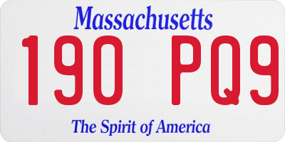 MA license plate 190PQ9
