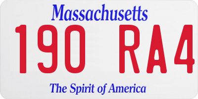 MA license plate 190RA4