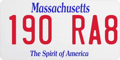 MA license plate 190RA8
