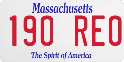 MA license plate 190RE0