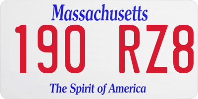 MA license plate 190RZ8