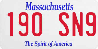 MA license plate 190SN9