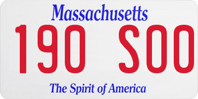 MA license plate 190SO0