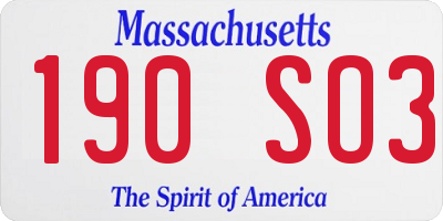 MA license plate 190SO3